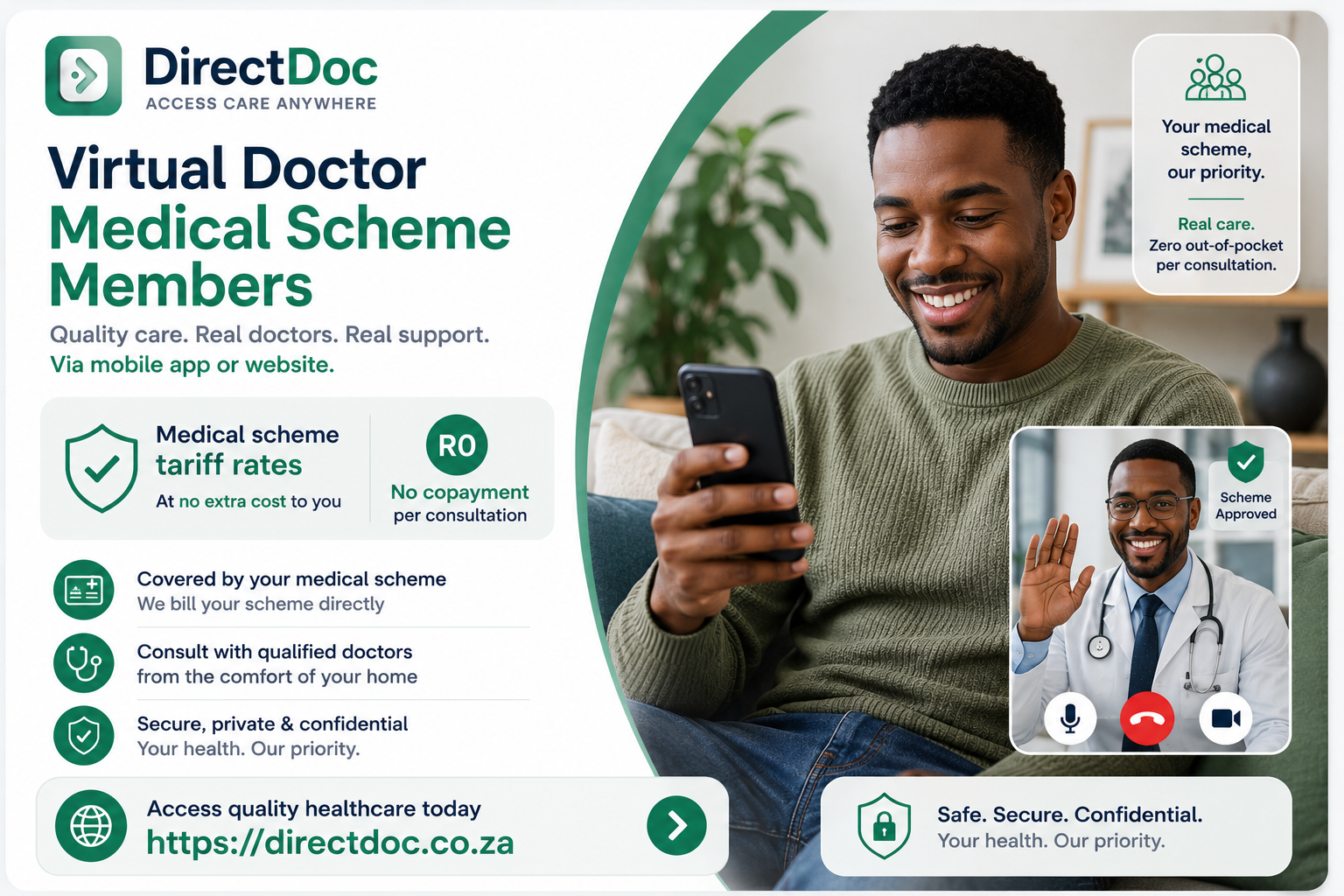 DirectDoc medical scheme member consultations Medical scheme member accessing an online GP consultation on his phone through DirectDoc